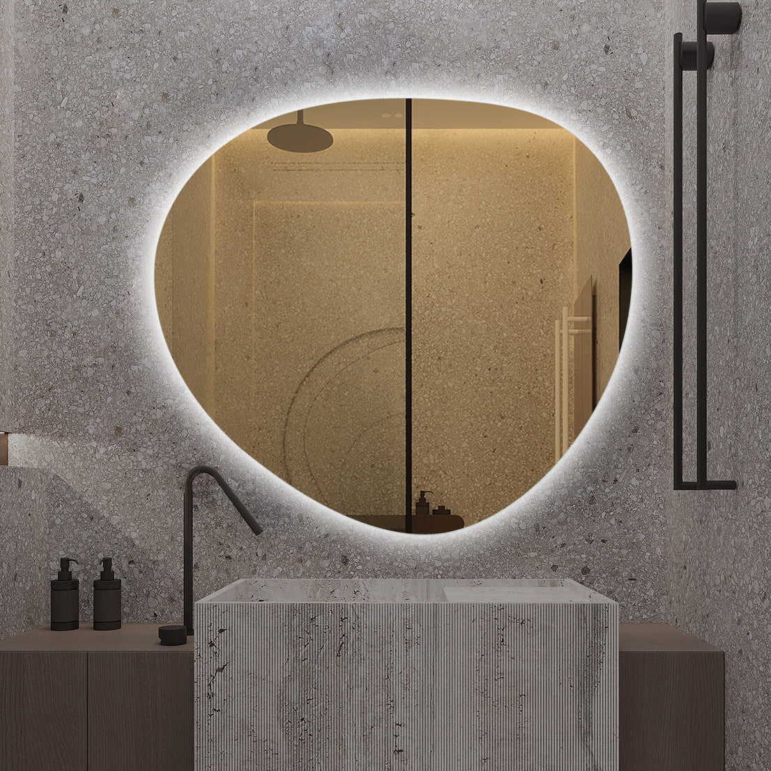 Oglinda LED Functie Dezaburire Touch si 3 Lumini 80x73cm LED MIRROR