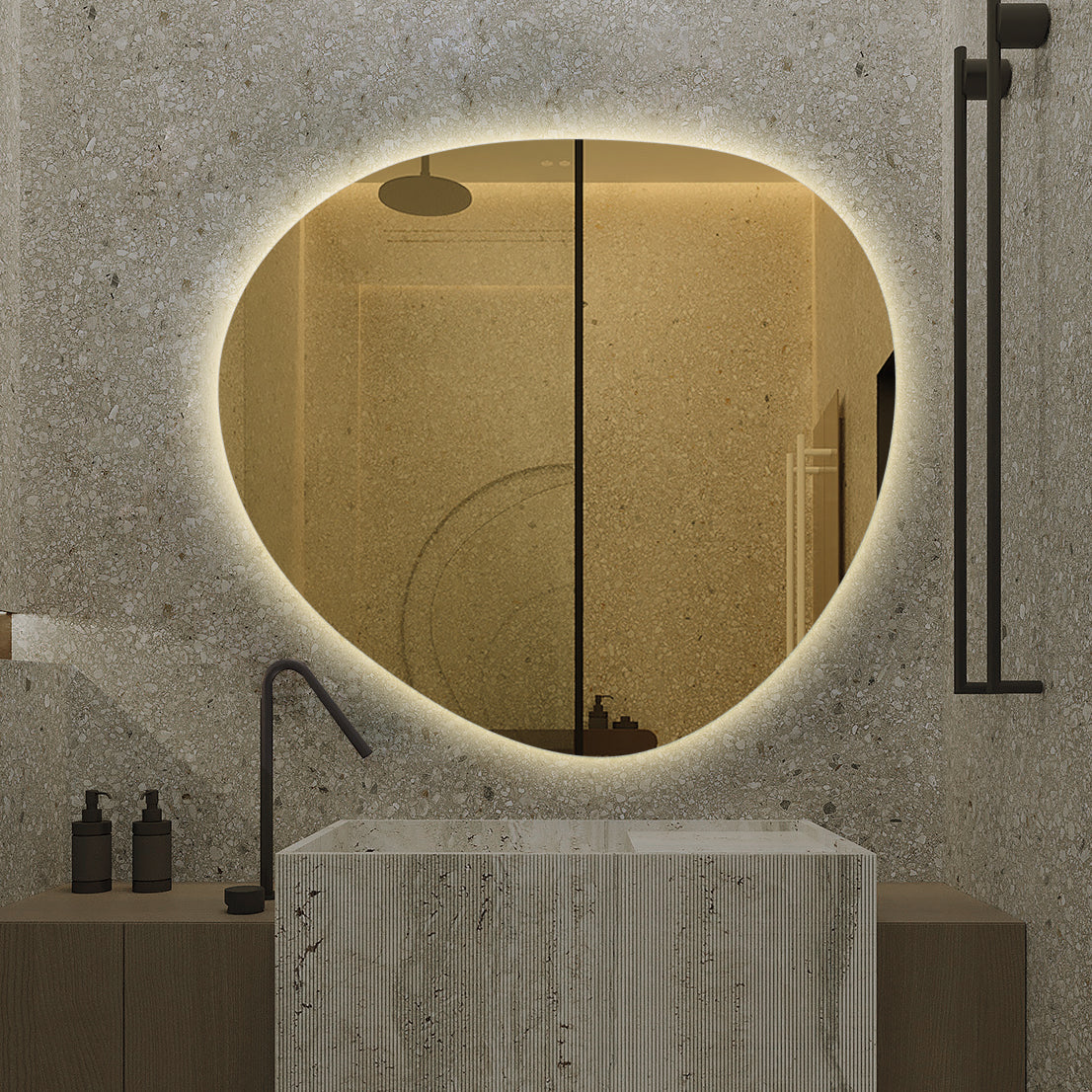 Oglinda LED Functie Dezaburire Touch si 3 Lumini 80x73cm LED MIRROR