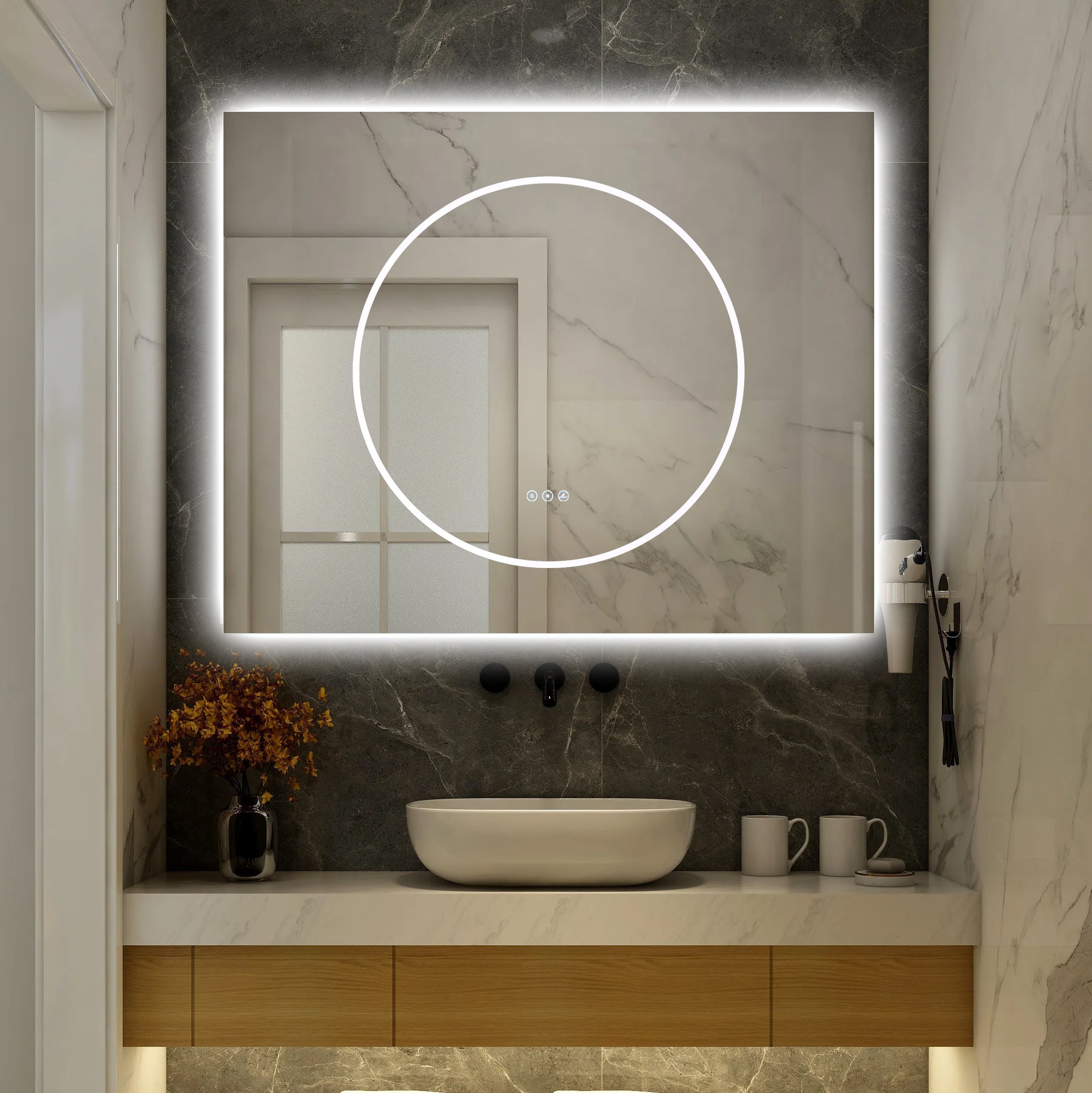 Oglinda LED Dreptunghiulara 100x80cm Functie Dezaburire si Touch