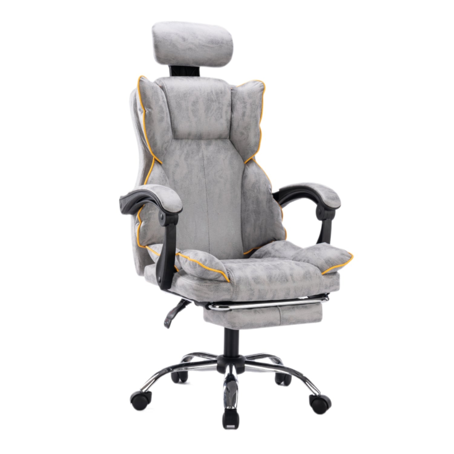 Scaun de Birou Reglabil Gri Deschis WF-807 cu Suport Picioare | Piele Ecologica