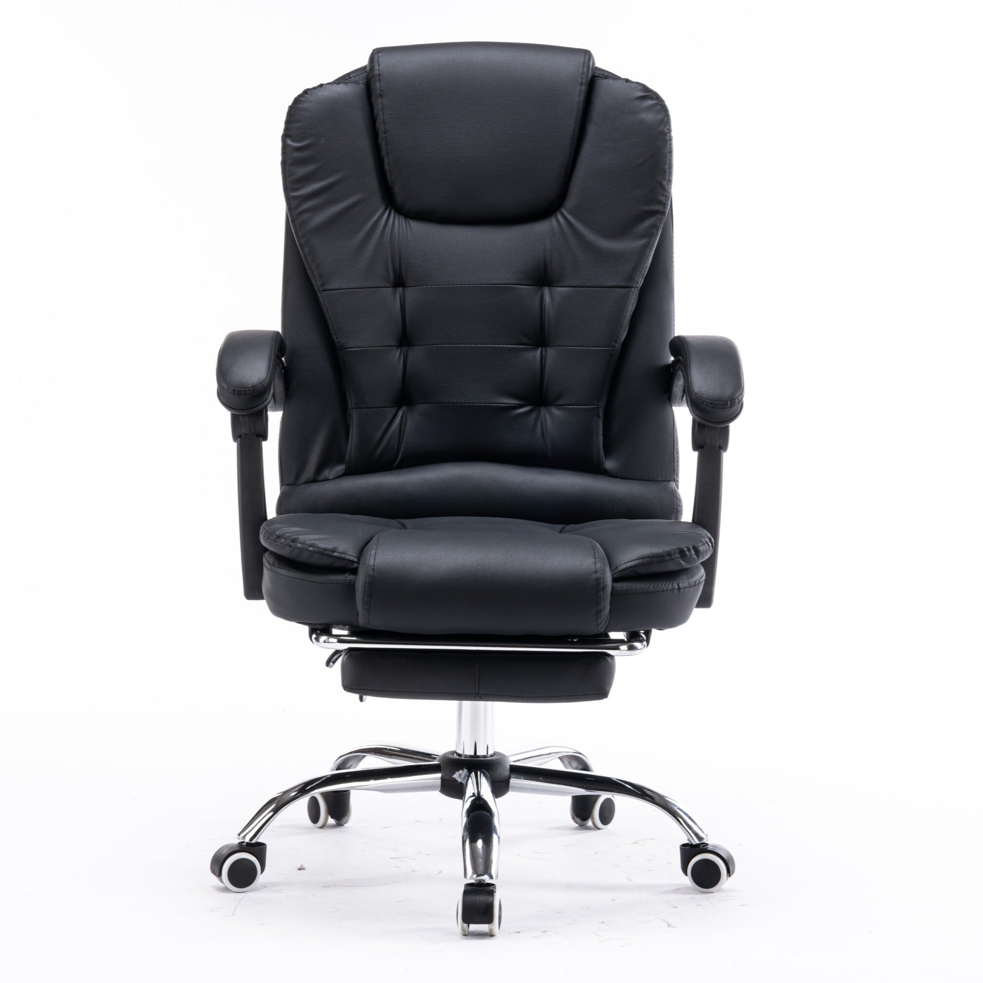 Scaun de Birou Reglabil Negru BOC-333 cu Suport de Picioare | Piele Ecologica