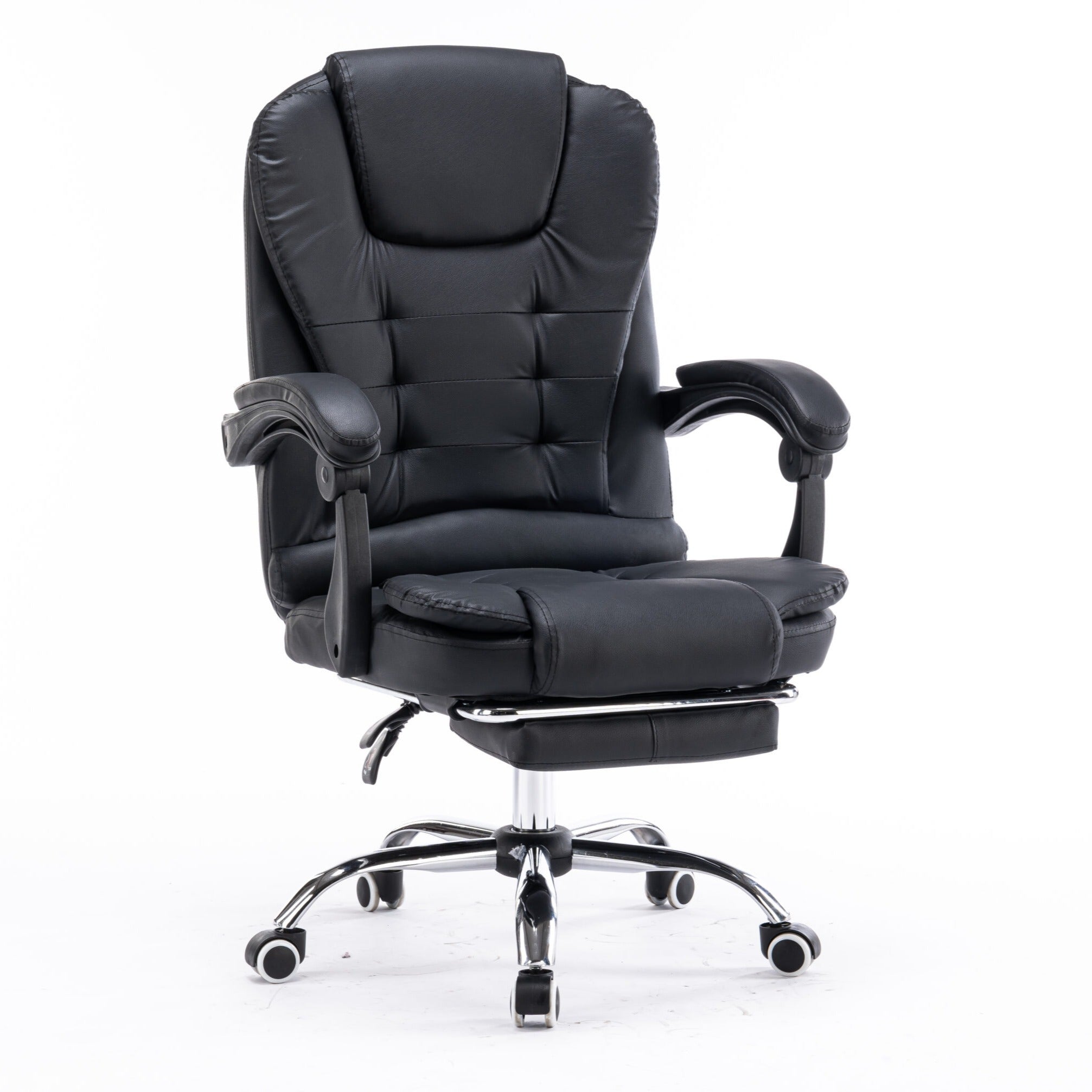 Scaun de Birou Reglabil Negru BOC-333 cu Suport de Picioare | Piele Ecologica