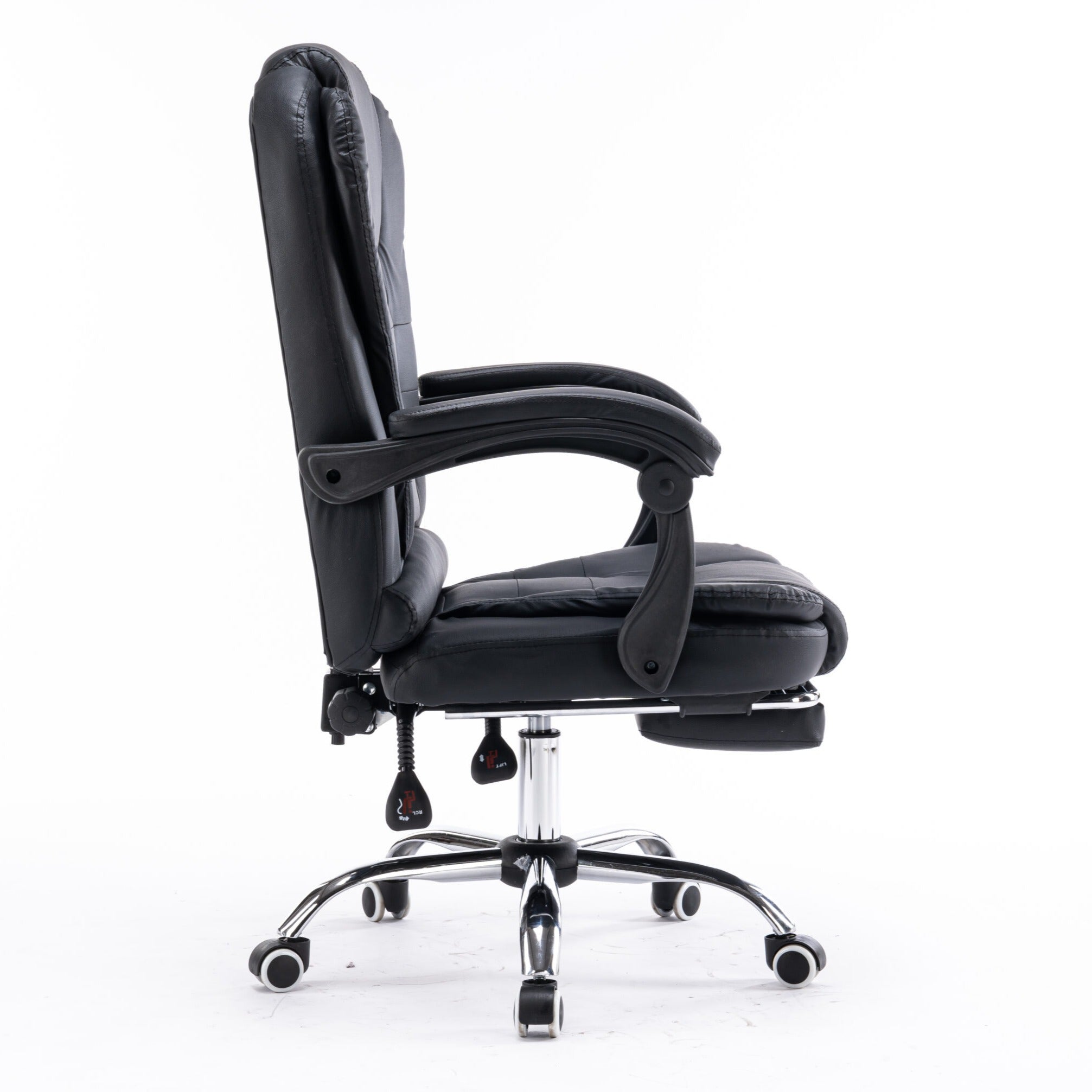 Scaun de Birou Reglabil Negru BOC-333 cu Suport de Picioare | Piele Ecologica