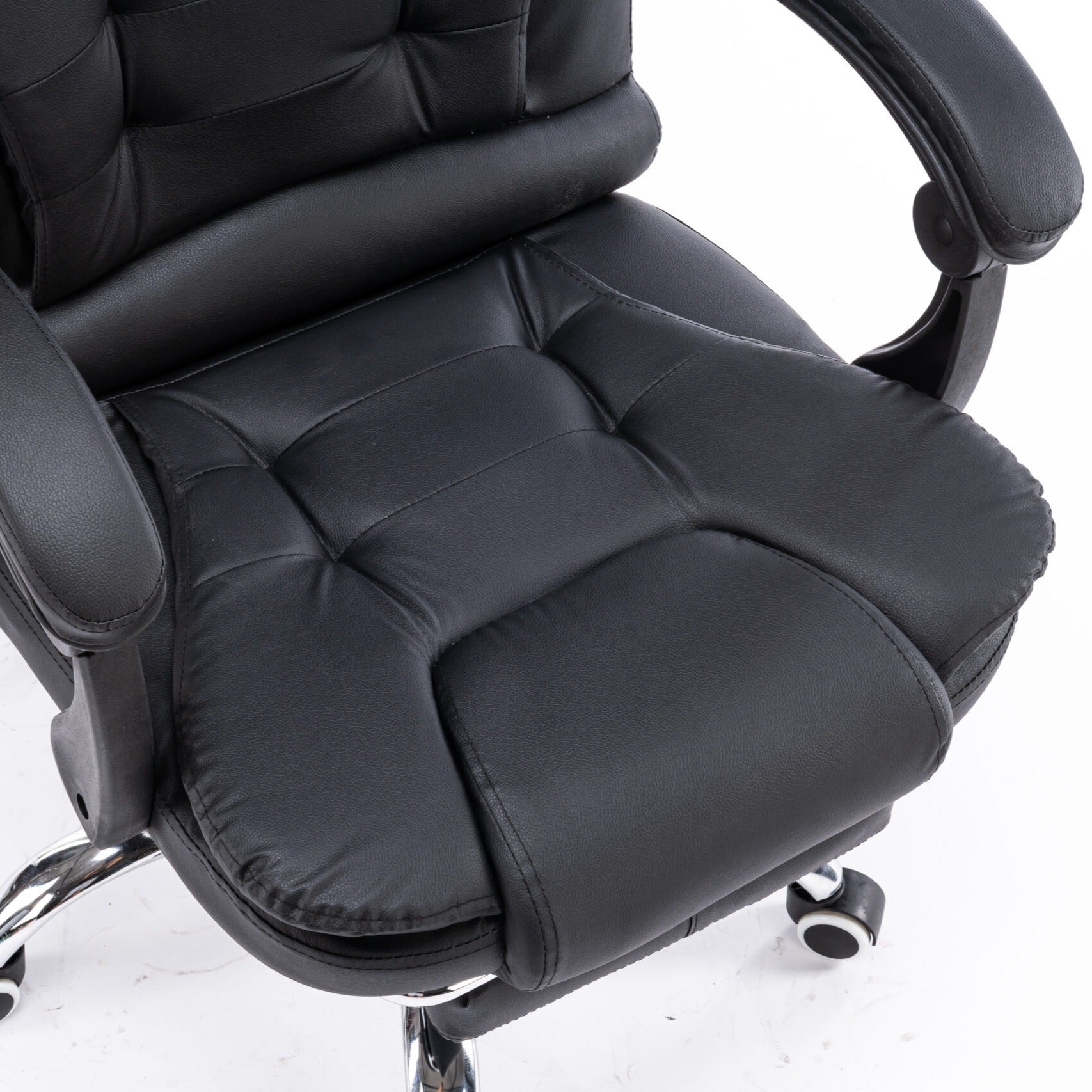 Scaun de Birou Reglabil Negru BOC-333 cu Suport de Picioare | Piele Ecologica