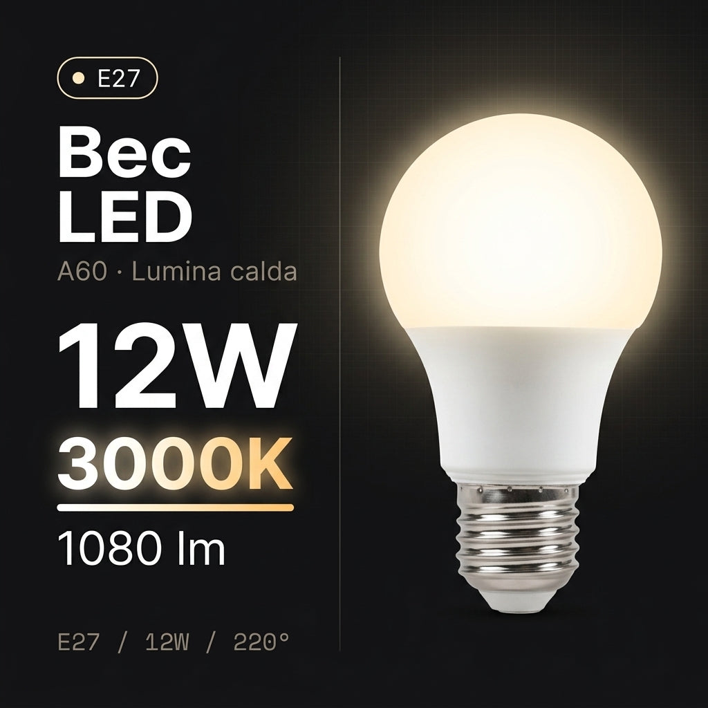 Bec LED Amber A60 Mat E27 Lumina Calda 12W Echivalent 75W