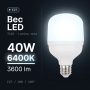 Bec LED Titan Polar T120 Mat E27 Lumina Rece 40W Echivalent 250W
