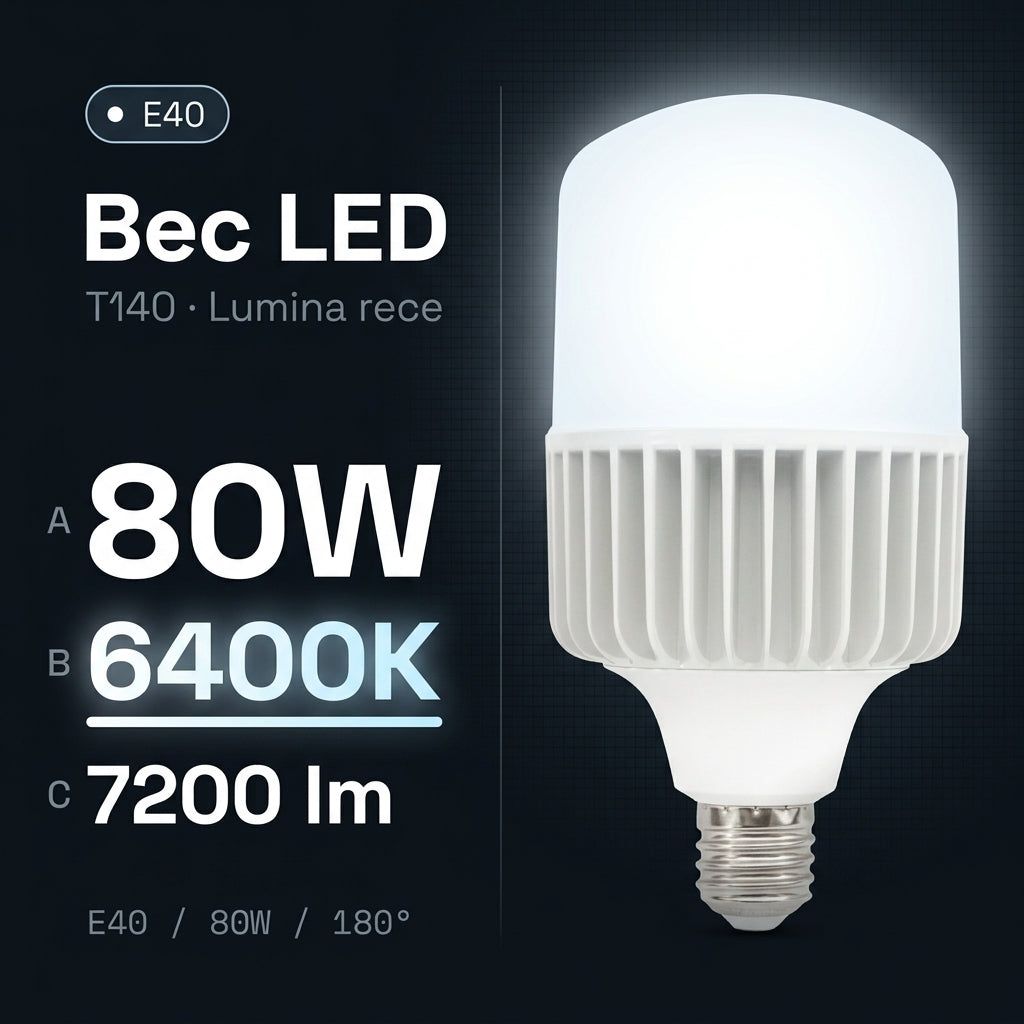 Bec LED Industrial Polar T140 Mat E40 Lumina Rece 80W Echivalent 500W