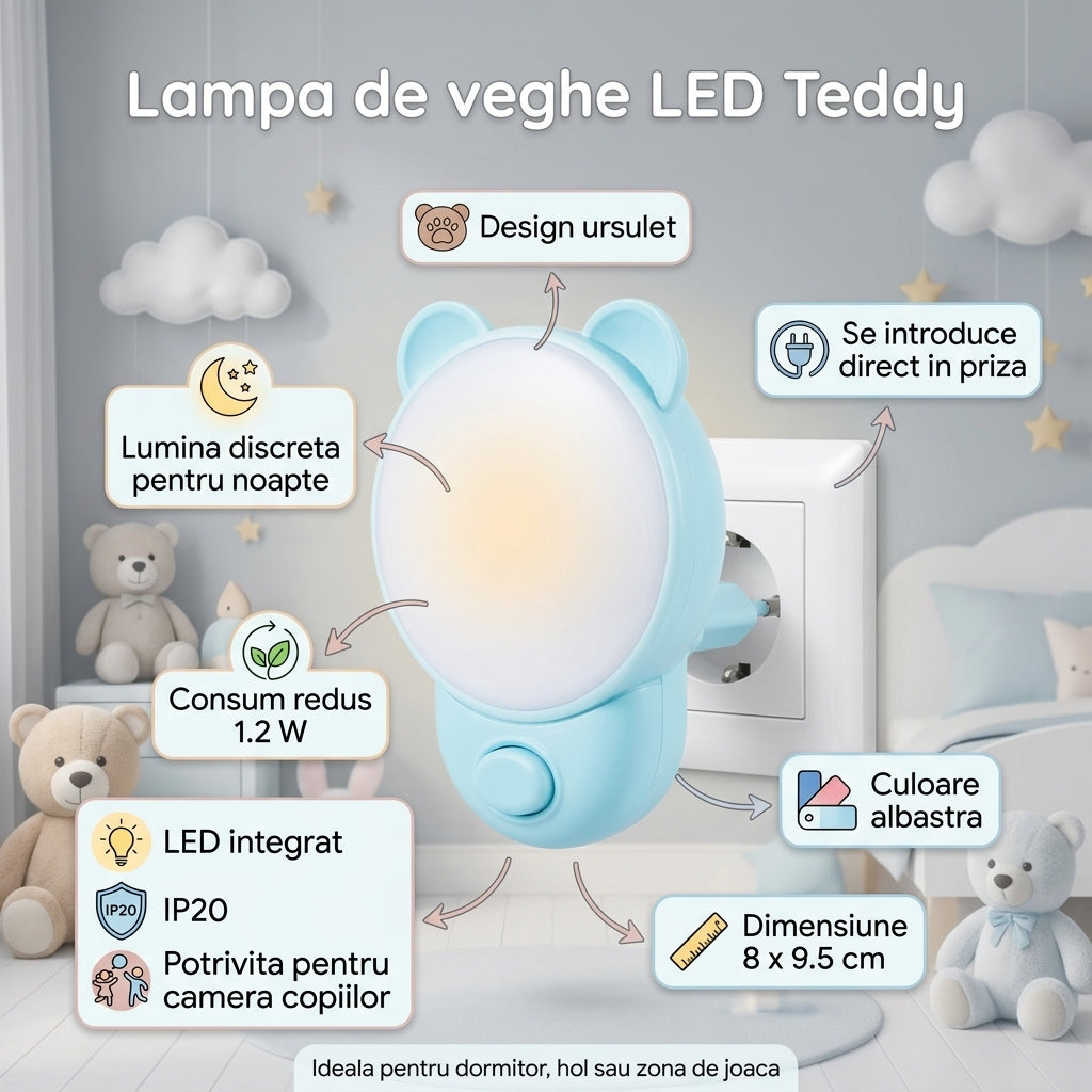 Lampa de Veghe LED Teddy Blue, 1.2W Copii