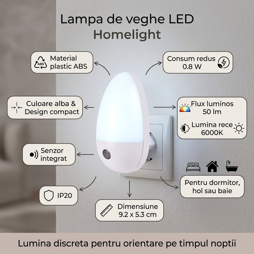 Lampa de Veghe LED Homelight White 0.8W Senzor