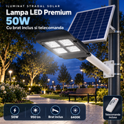 Lampa LED Premium 50W Iluminat Stradal Solara Cu Brat Inclus Telecomanda