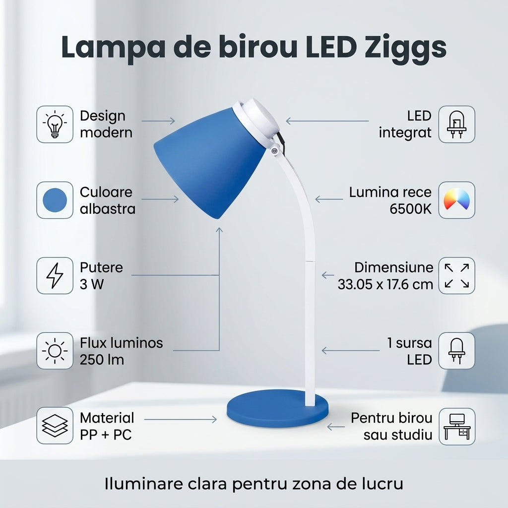 Lampa de Birou LED Ziggs Blue 3W Lumina Rece 250Lm