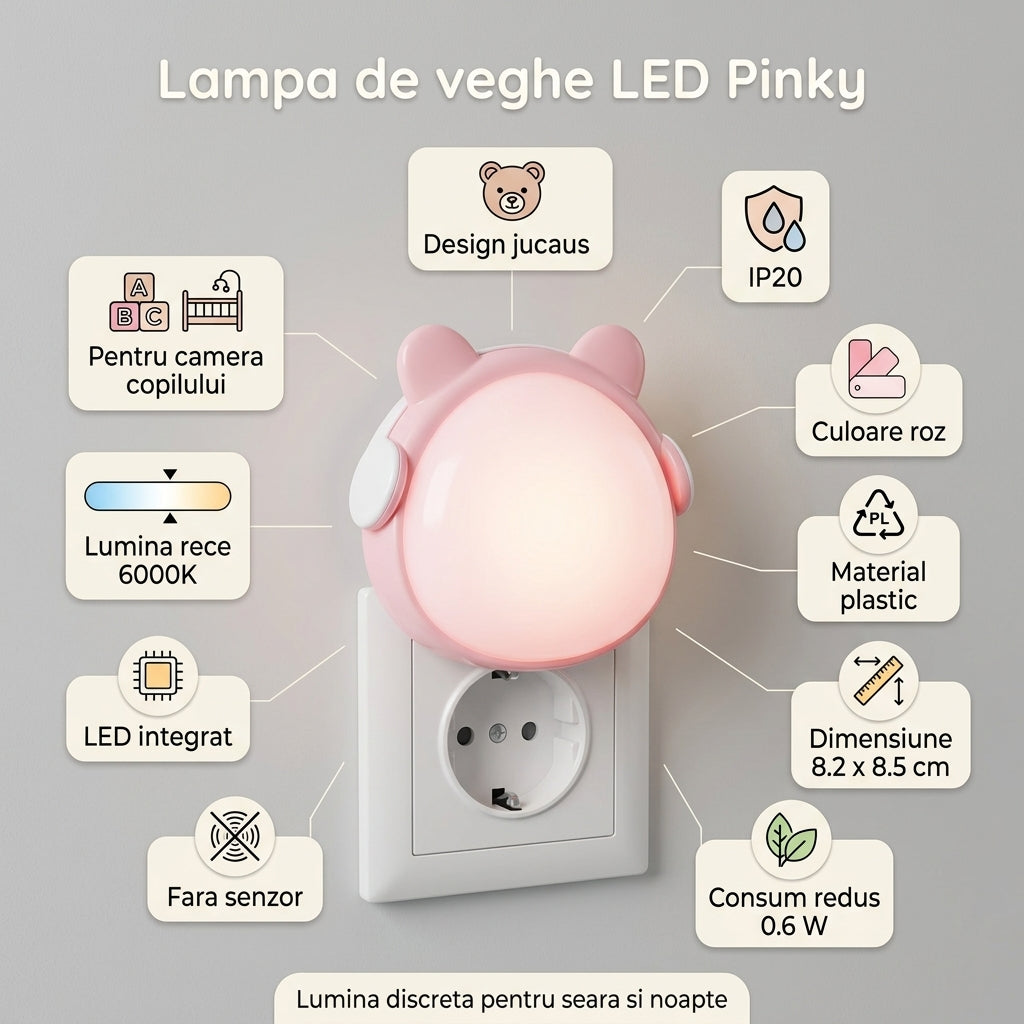 Lampa de Veghe LED Pinky Roz 0.6W Lumina Rece 6000K