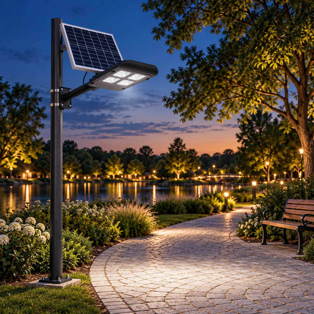 Lampa LED Premium 100W Iluminat Stradal Solara Cu Brat Inclus Telecomanda