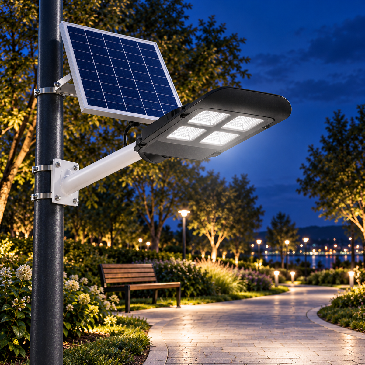 Lampa LED Premium 50W Iluminat Stradal Solara Cu Brat Inclus Telecomanda