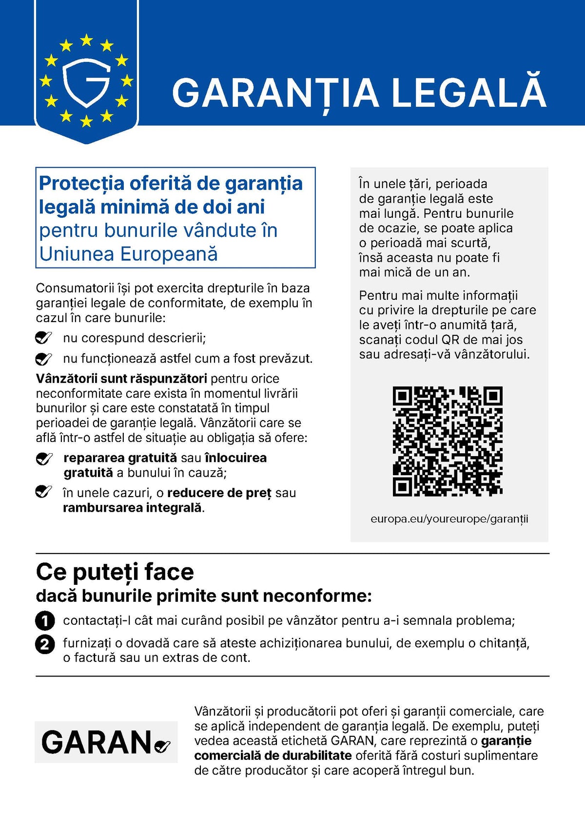 Informații privind garanția legală