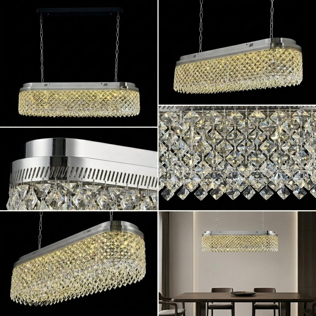 Candelabru LED CRYSTA Silver 100CM cu Cristale 6XE14 Echivalent 300W