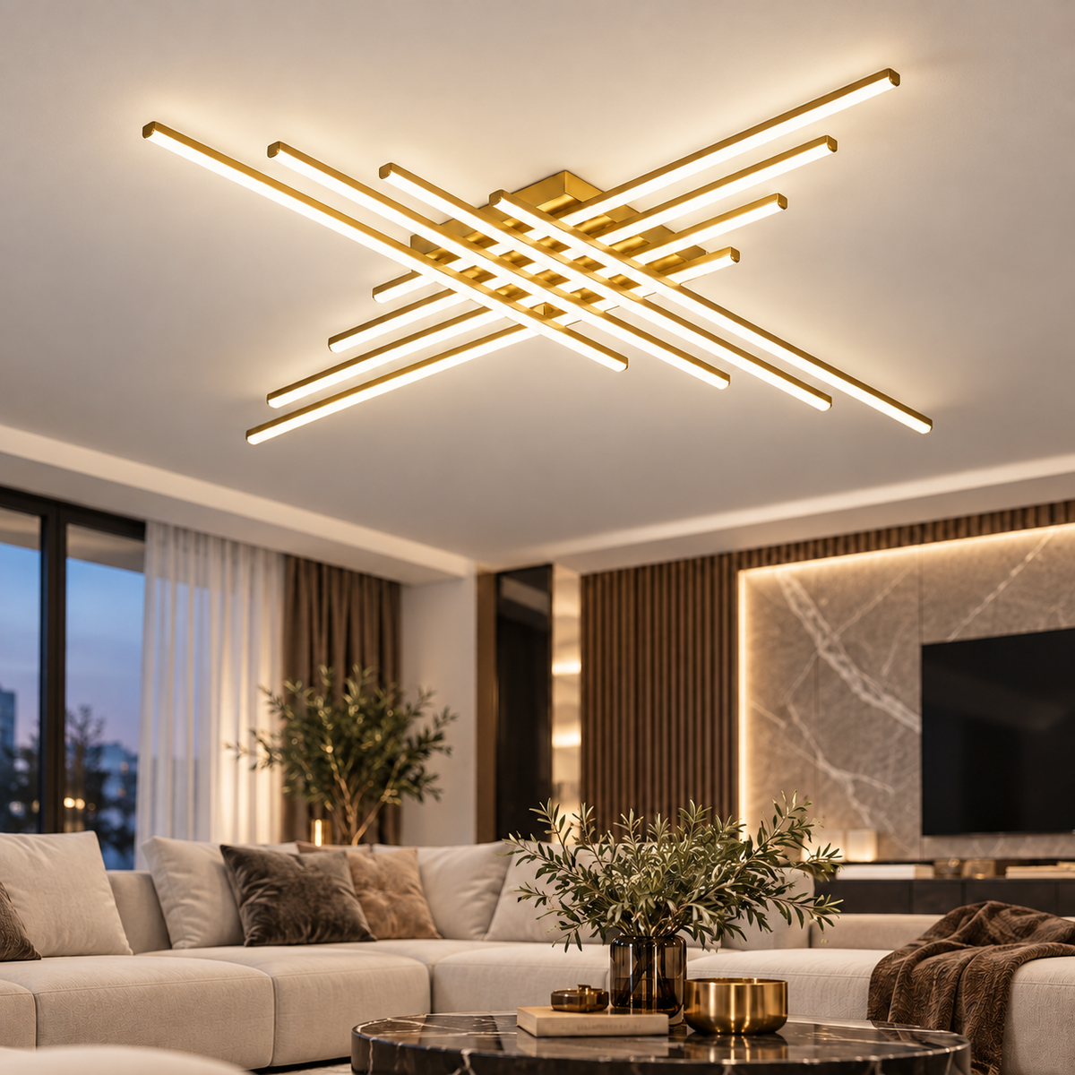 Lustra LED 8 Modern LINES Gold Echivalent 1000W Telecomanda