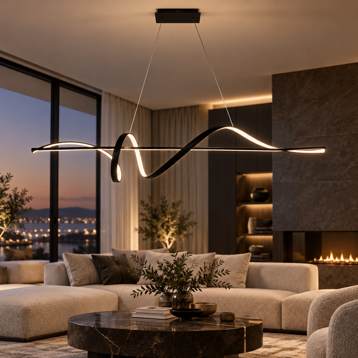 Lustra LED Suspendata Sash Black Premium Echivalent 250W