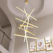 Lustra LED 9 Geometric GOLD Lines Suspendata Echivalent 1200W 300CM