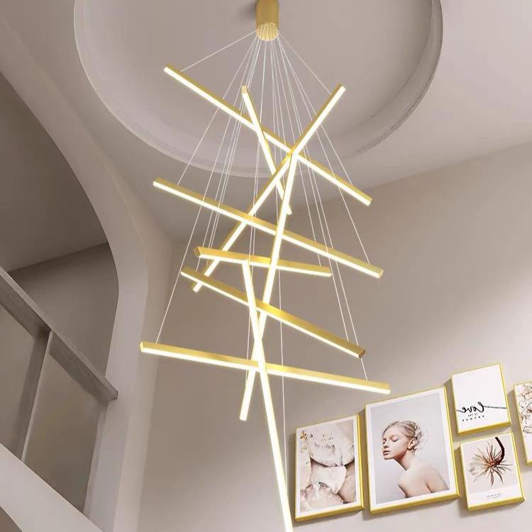 Lustra LED 9 Geometric GOLD Lines Suspendata Echivalent 1200W 300CM