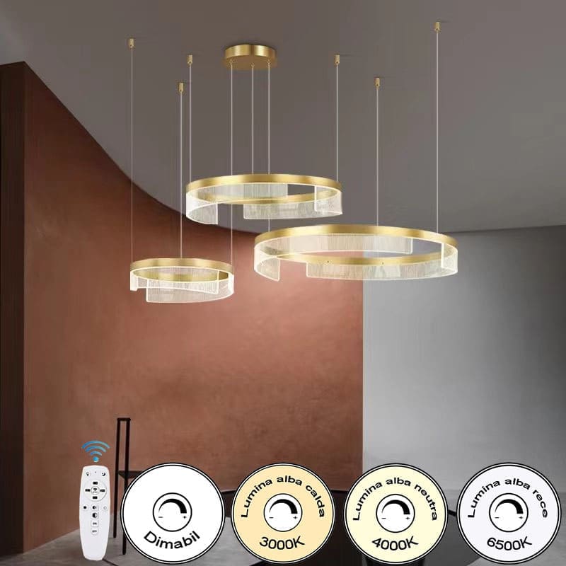 Lustra LED KYZO Royal Gold 3 Segmente Mobile Echivalent 1200W Telecomanda