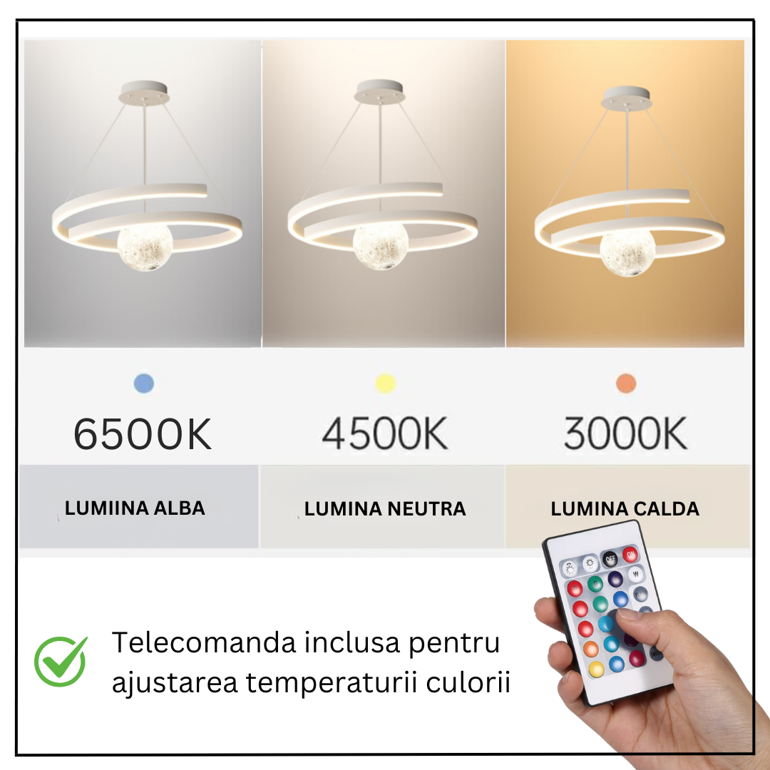 Lustra LED Suspendata INFINITY SPHERE Alba Echivalent 500W