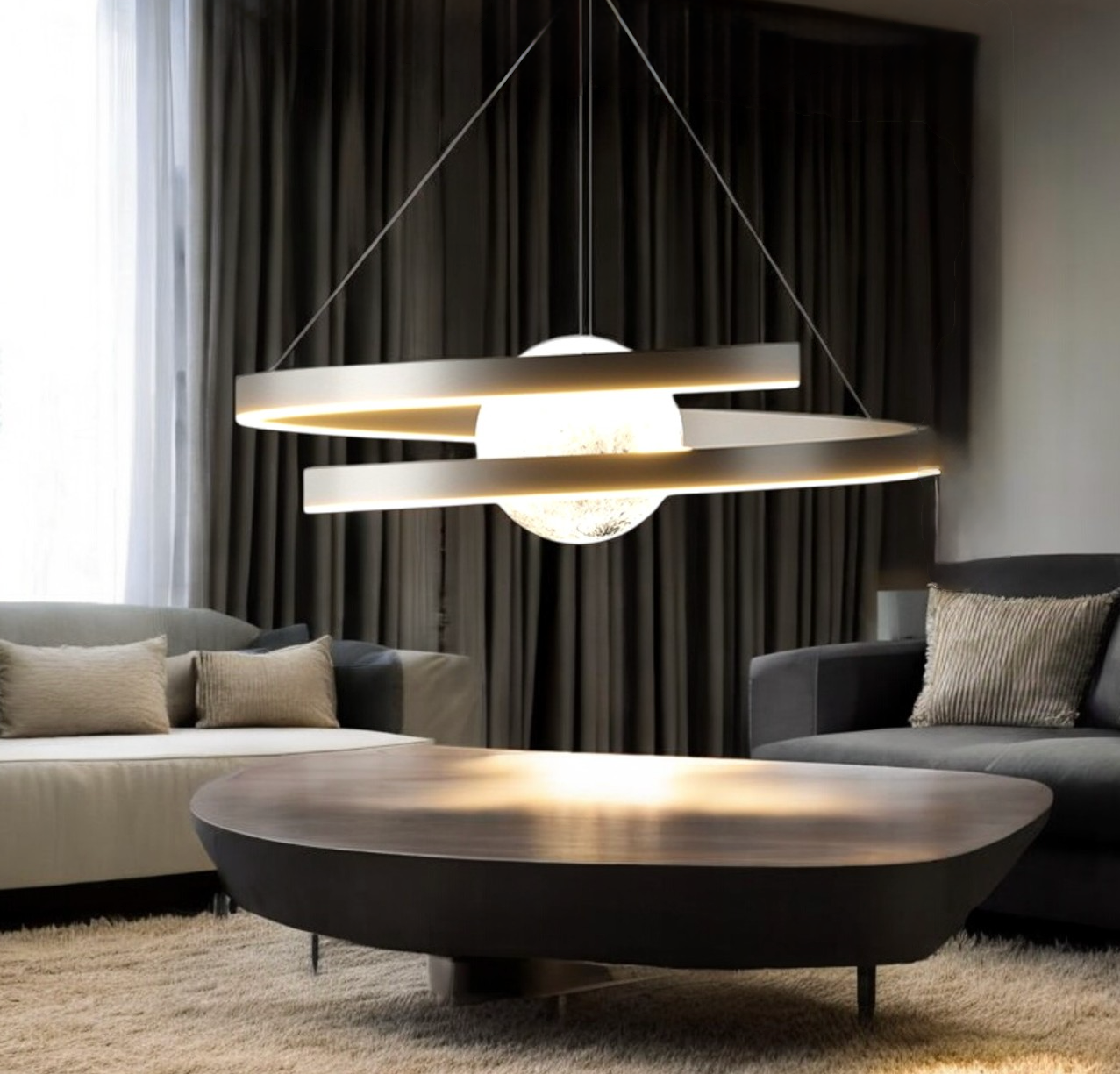 Lustra LED Suspendata INFINITY SPHERE Neagra Echivalent 500W