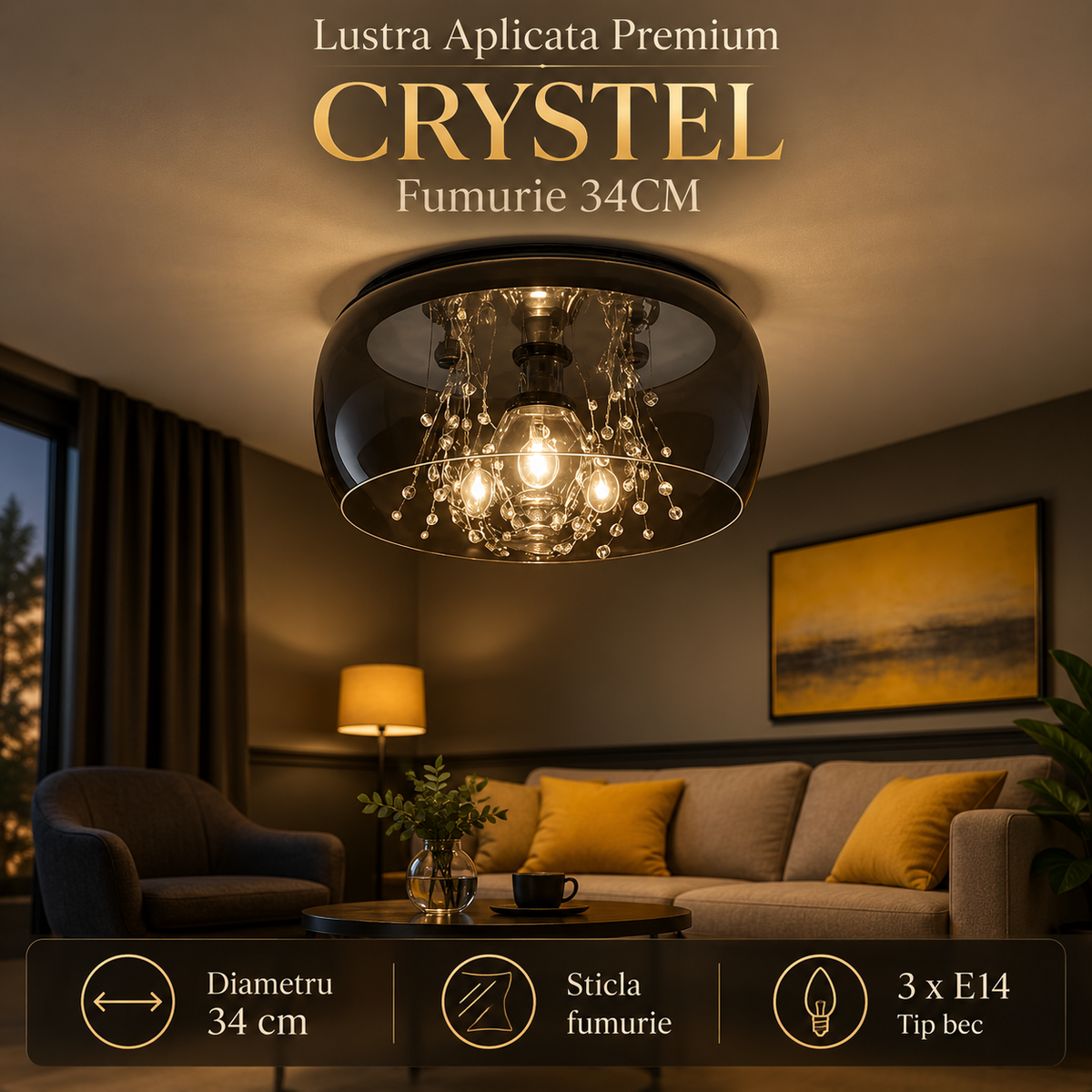 Lustra Aplicata Premium CRYSTEL Fumurie 34CM