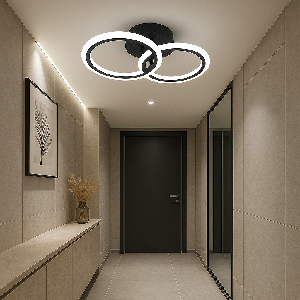 Lustra LED 1+1 Circle Design Black Echivalent 300W Telecomanda