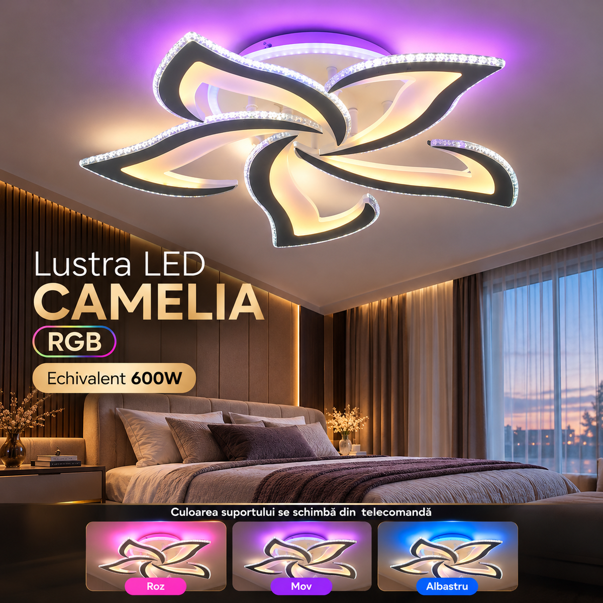 Lustra LED Camelia RGB Echivalent 600W Telecomanda