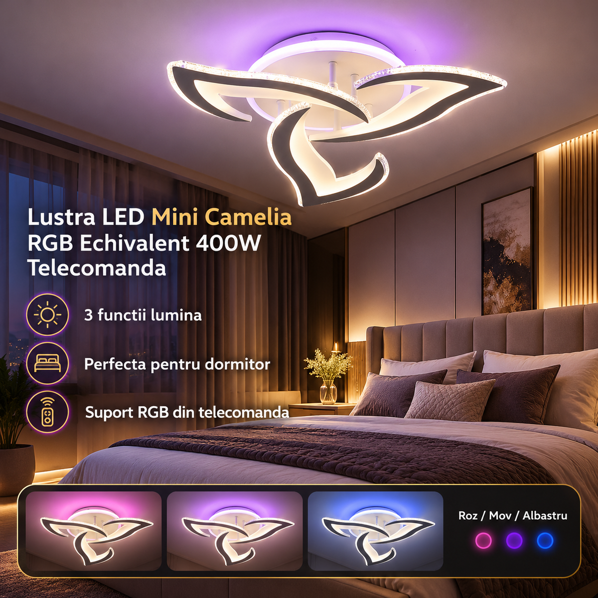 Lustra LED Mini Camelia RGB Echivalent 400W Telecomanda
