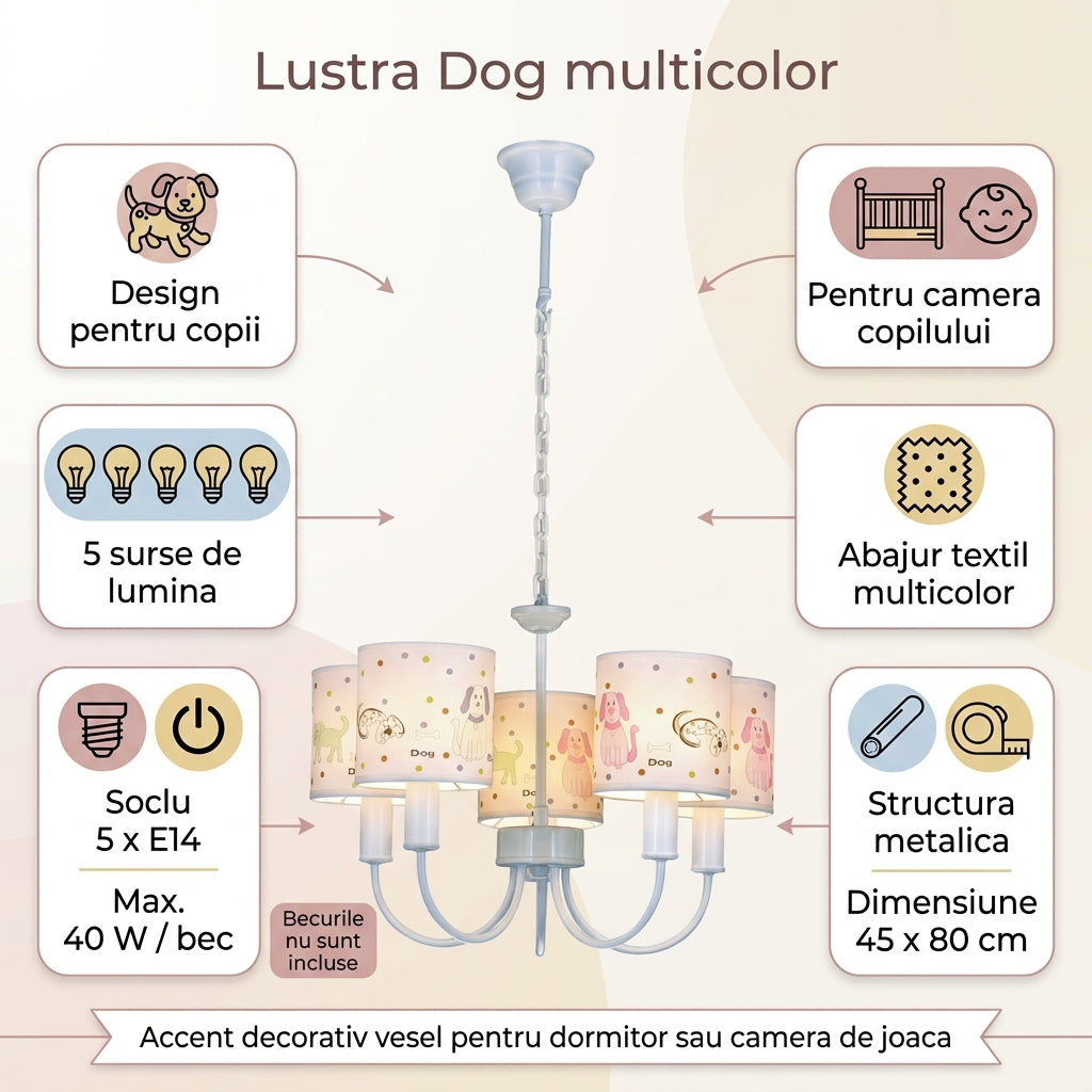 Lustra MY DOG Multicolor 5xE14 Abajur Textil
