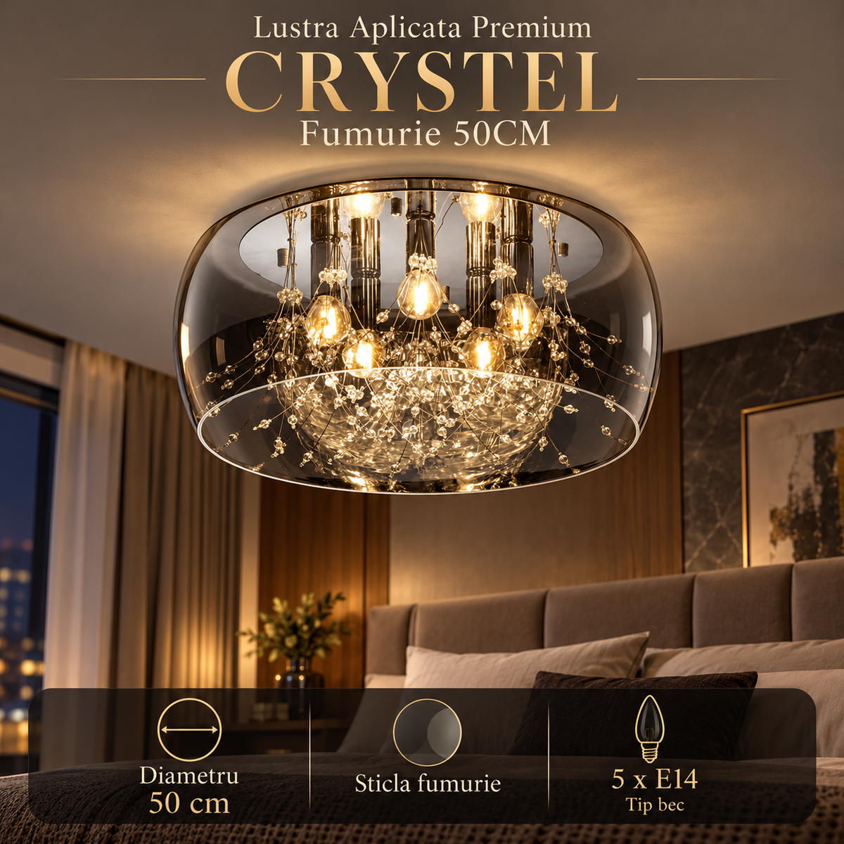 Lustra Aplicata Premium CRYSTEL Fumurie 50CM