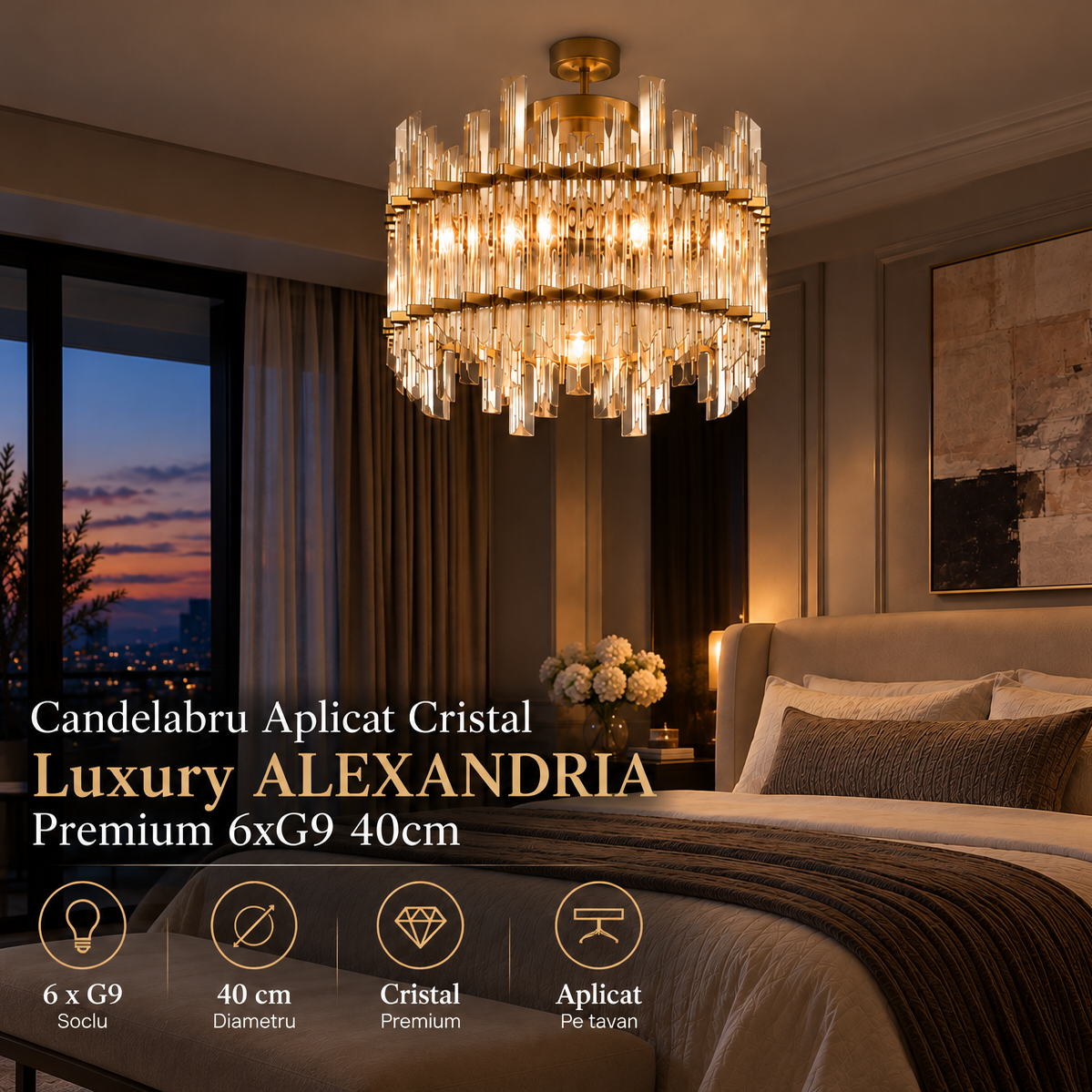 Candelabru Aplicat Cristal Luxury ALEXANDRIA 40cm Premium