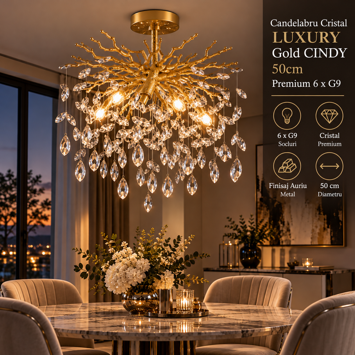 Candelabru Cristal Luxury Gold CINDY