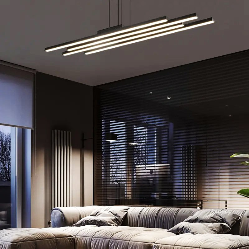 Lustra LED Suspendata 4 Linnes Black Echivalent 400W Telecomanda