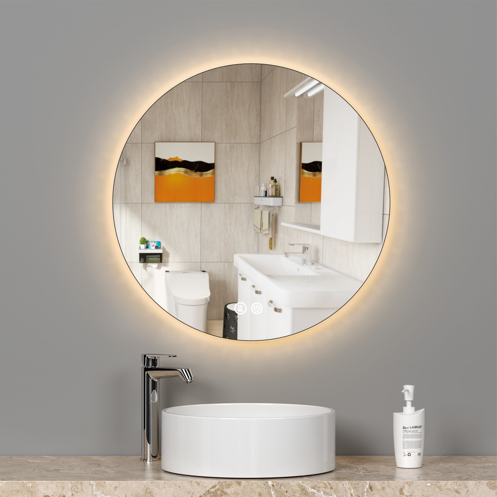 Oglinda LED Rotunda 60cm, 3 Lumini, Dezaburire si Touch OD005