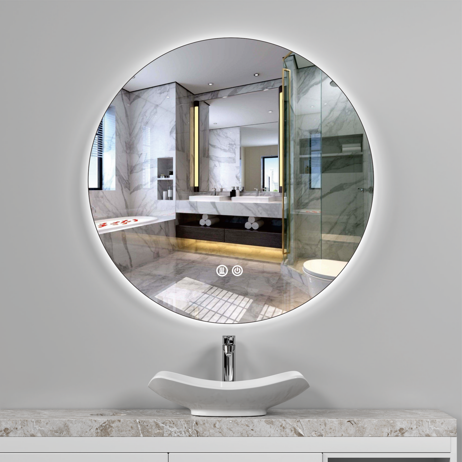 Oglinda LED Rotunda 60cm, 3 Lumini, Dezaburire si Touch OD006