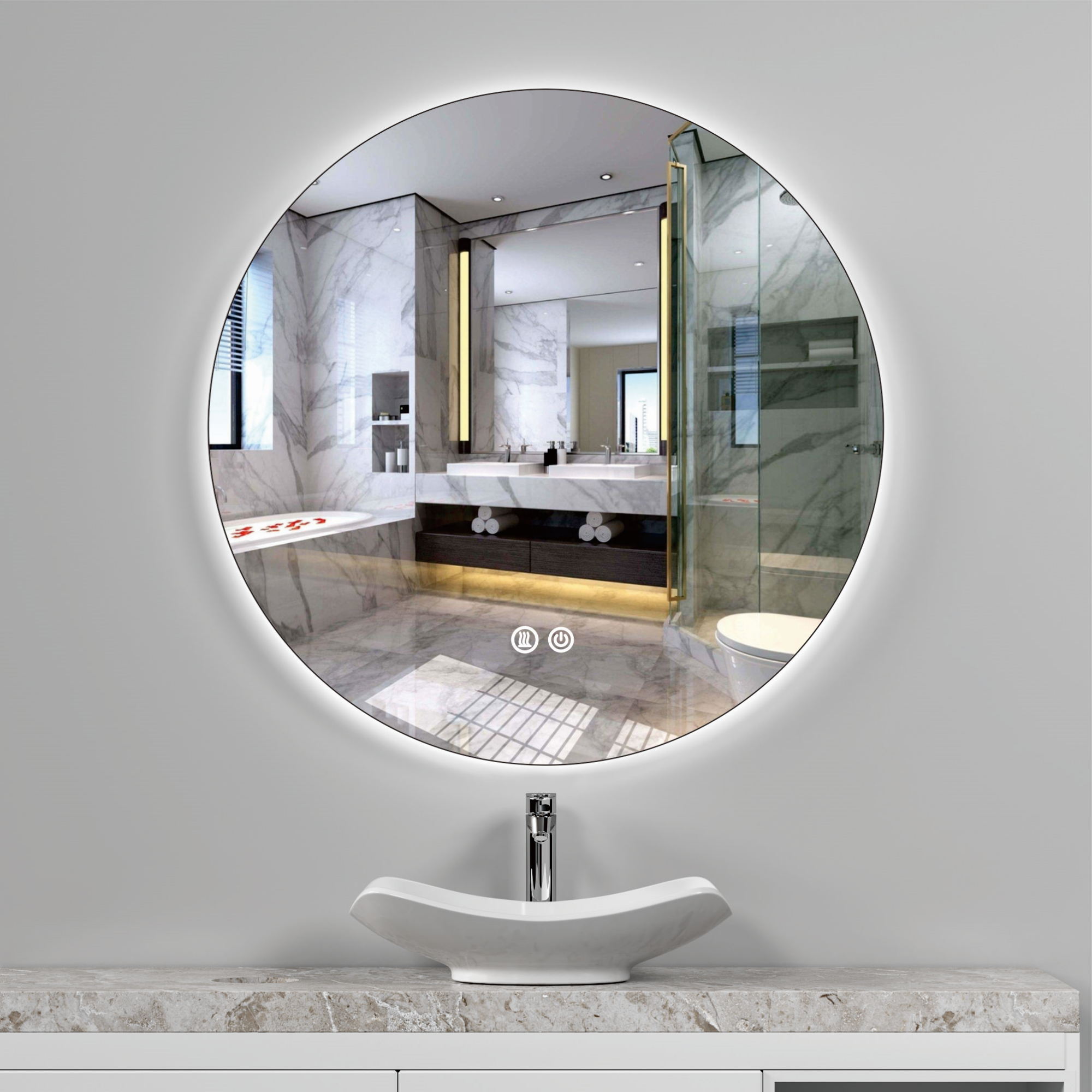 Oglinda Led Rotunda 60Cm 3 Lumini Dezaburire Si Touch Od006 Mirror