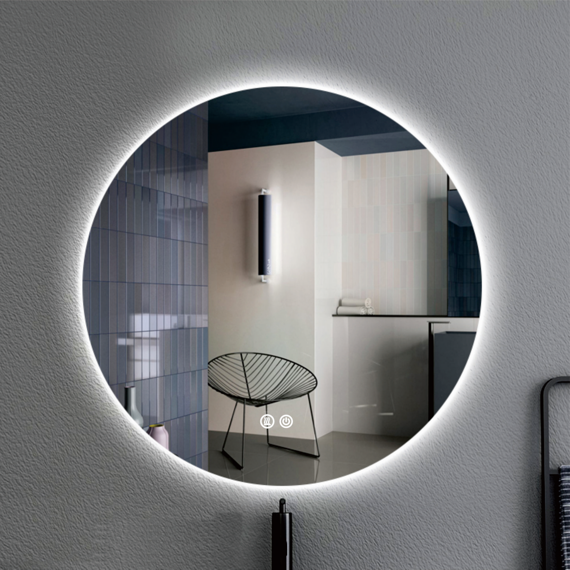 Oglinda LED Rotunda 60cm, 3 Lumini, Dezaburire si Touch OD006