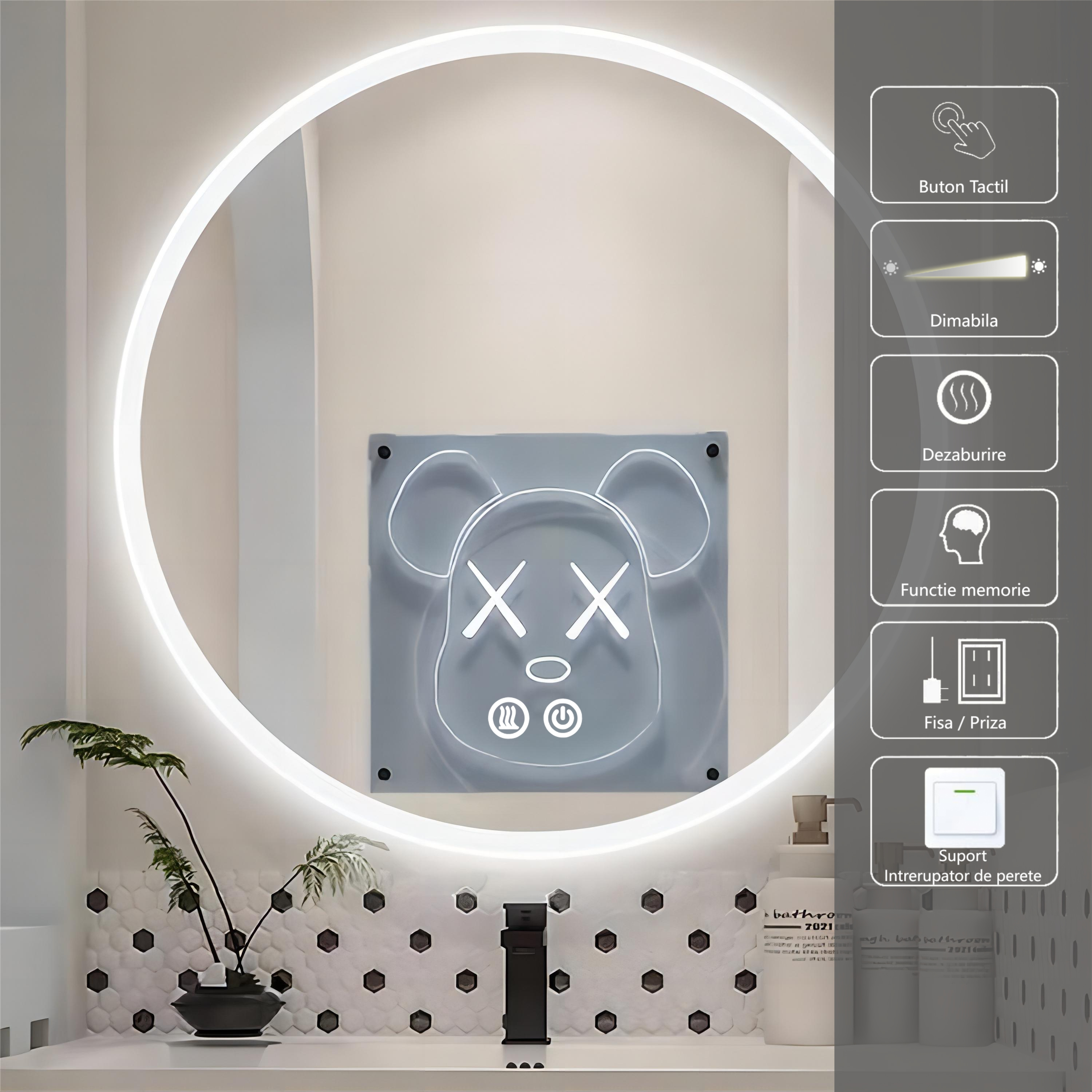 Oglinda LED Rotunda 70cm, 3 Lumini, Dezaburire si Touch OD013