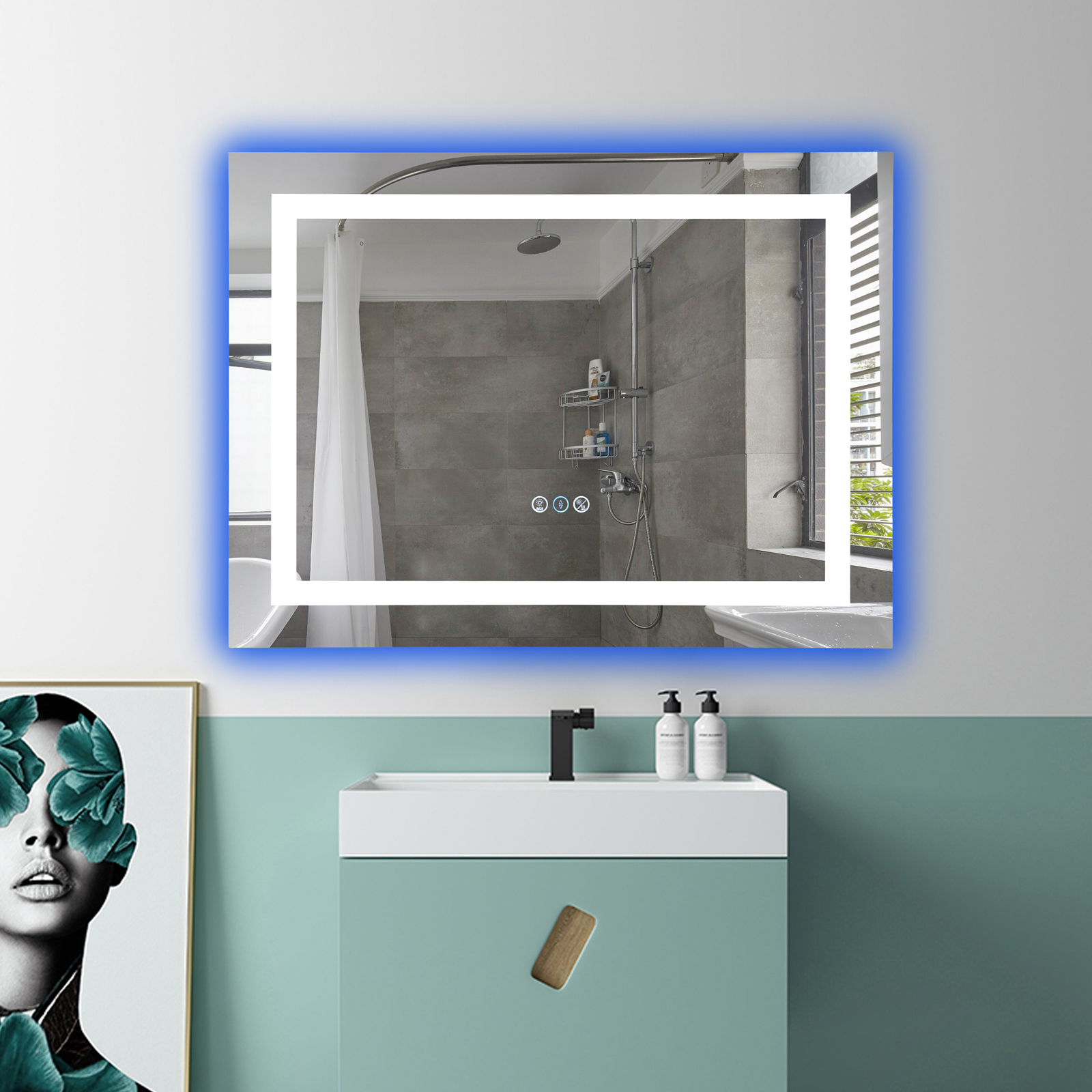 Oglinda LED RGB 80x60cm, 3 Lumini, Dezaburire si Touch OD014-RGB