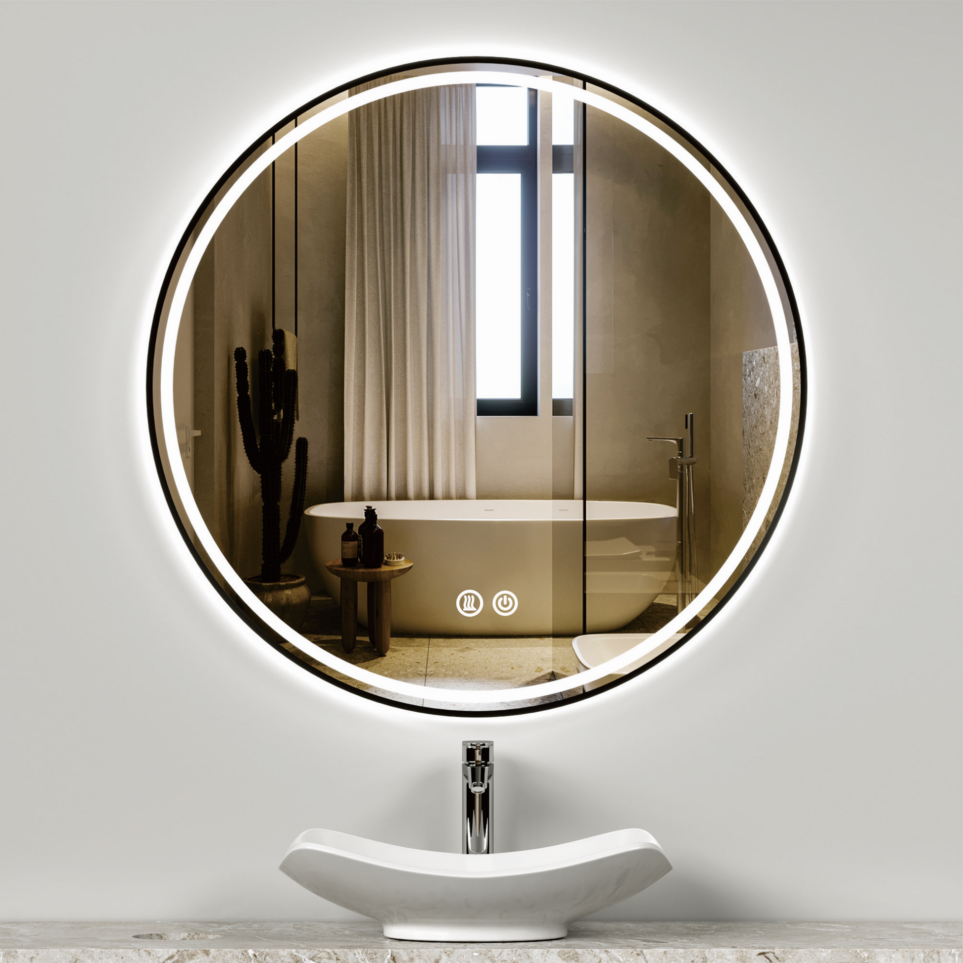 Oglinda LED Rotunda 70cm Rama Neagra, Touch si 3 Lumini OD016/BK