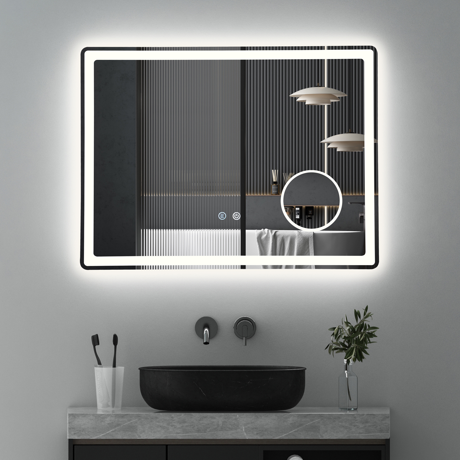 Oglinda LED 80x60cm, Lupa, 3 Lumini, Dezaburire si Touch OD023