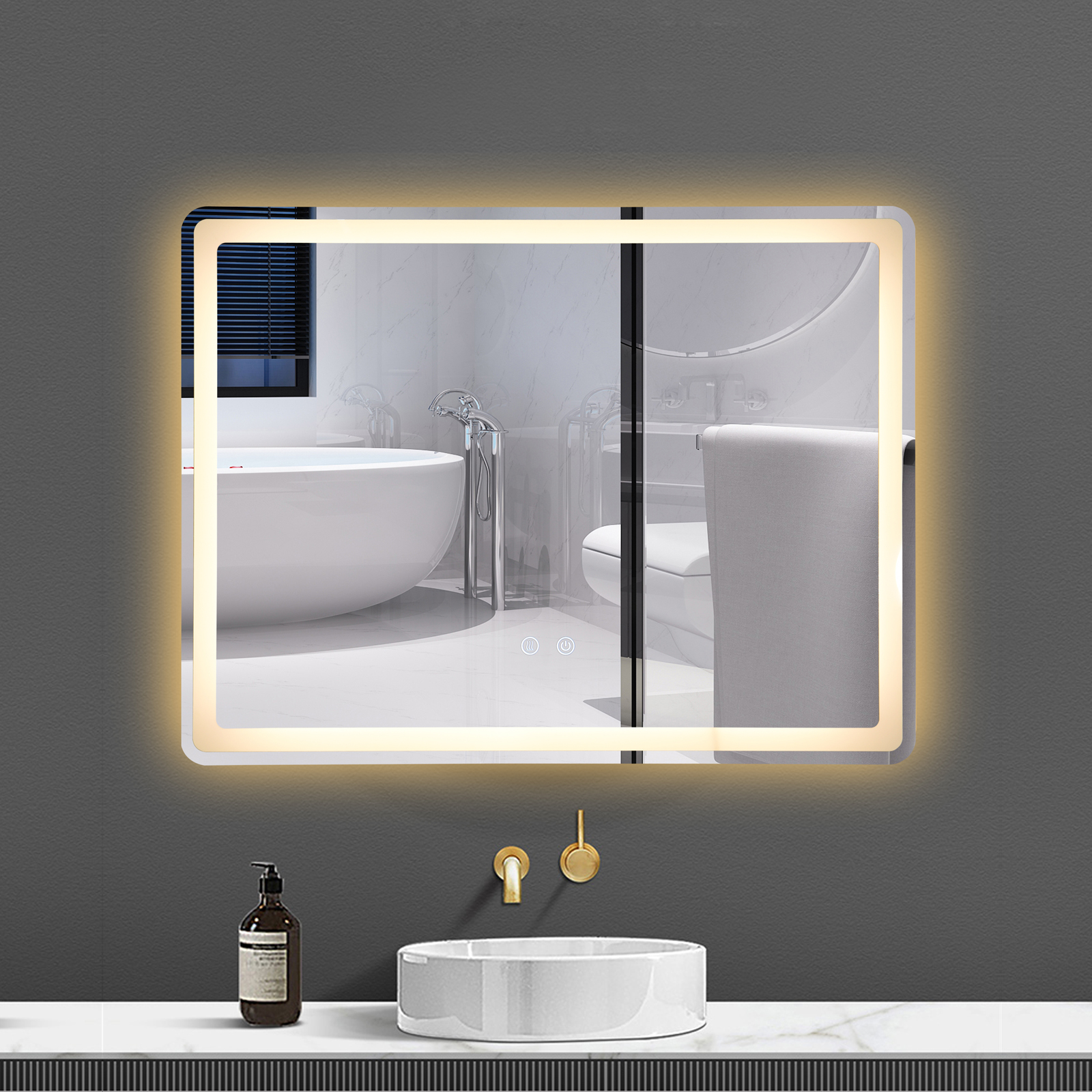 Oglinda Led 80X60Cm 3 Lumini Dezaburire Si Touch Od037Y Mirror