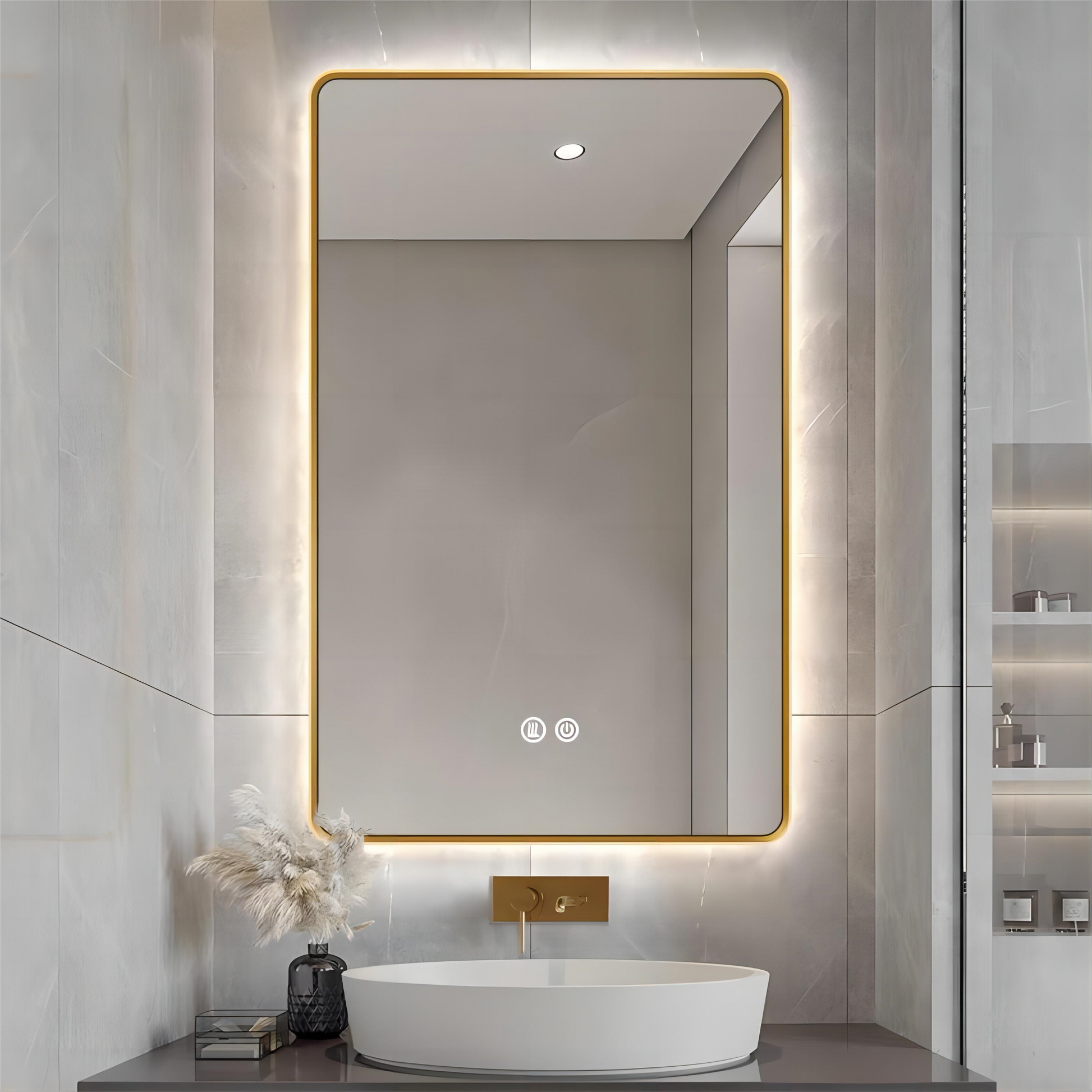 Oglinda LED 60x80cm Rama Aurie, 3 Lumini, Dezaburire si Touch OD041/GD