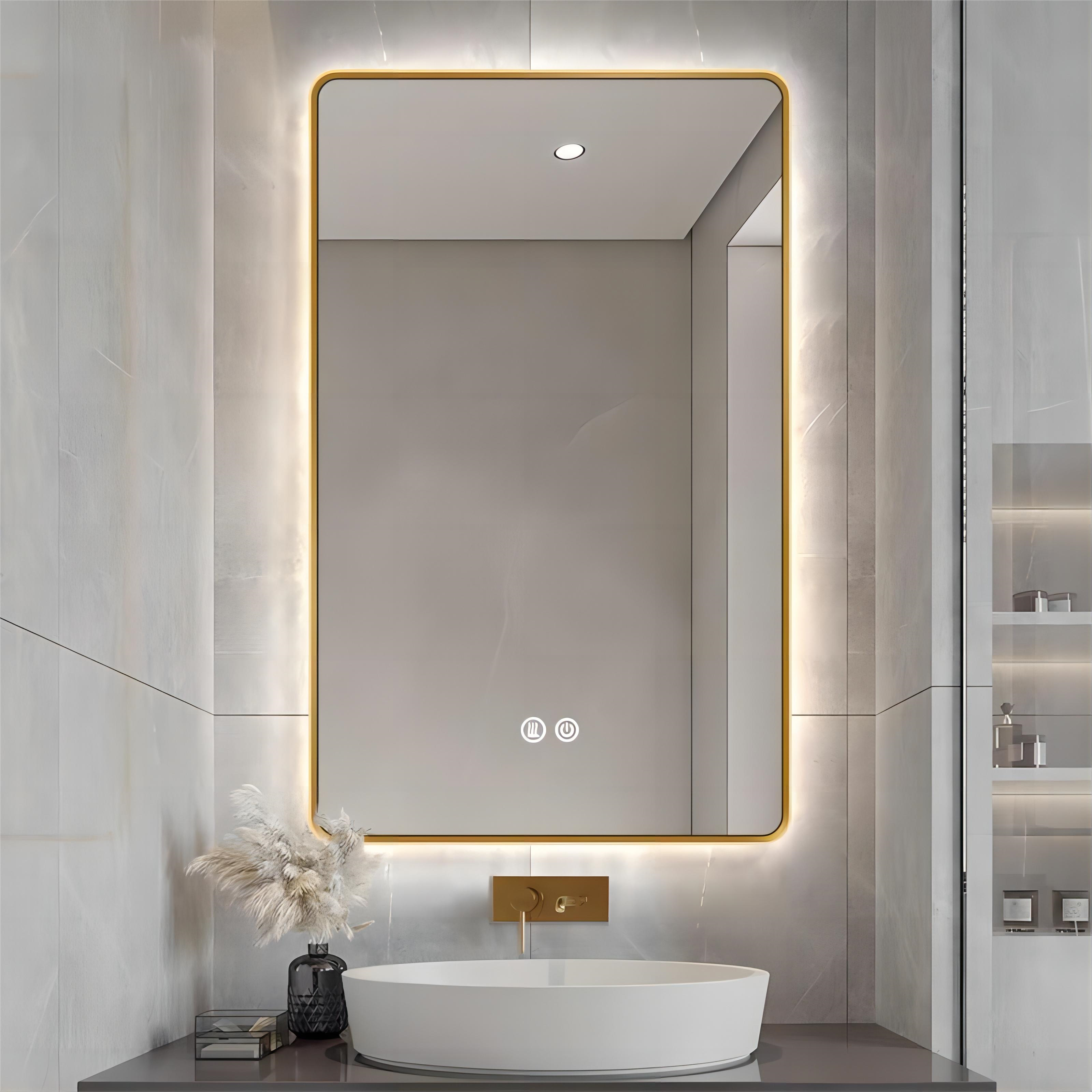 Oglinda LED 60x80cm Rama Aurie, 3 Lumini, Dezaburire si Touch OD041/GD