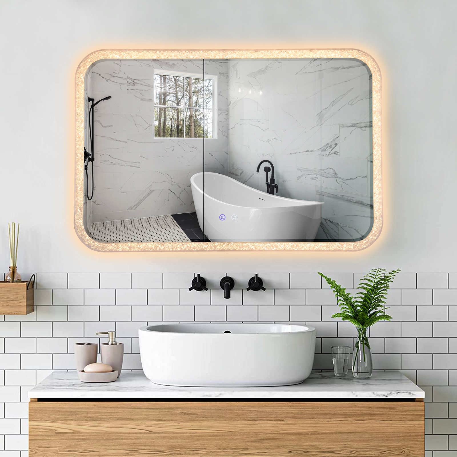 Oglinda LED 98x65cm, 3 Lumini, Dezaburire si Touch OD052