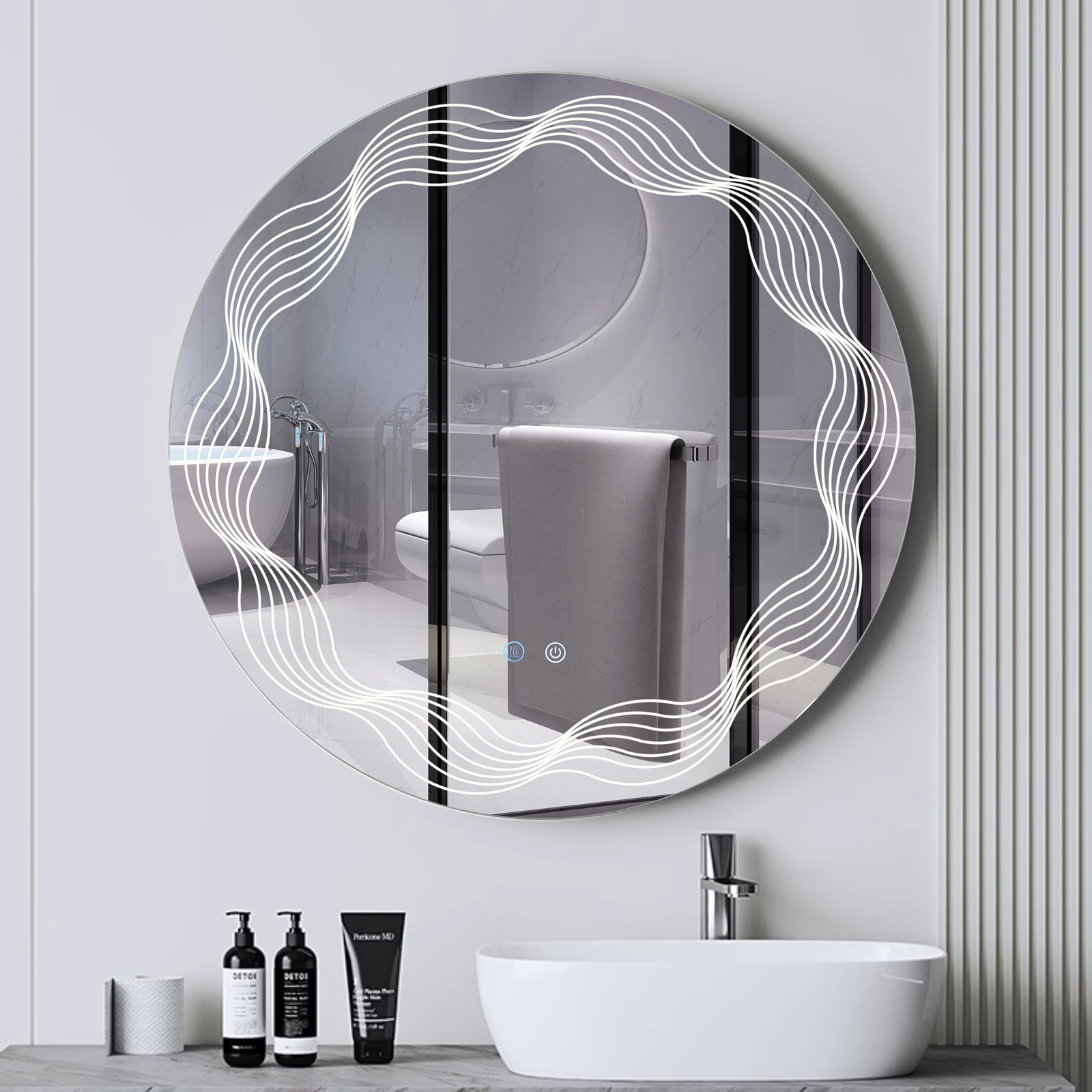 Oglinda LED Rotunda 70cm, 3 Lumini, Dezaburire si Touch OD060-5