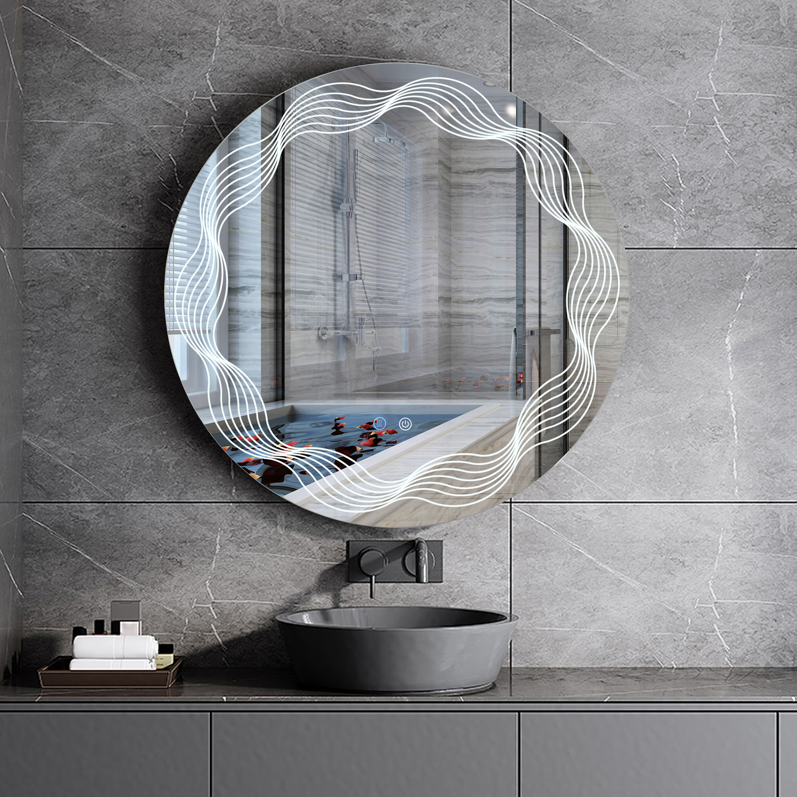 Oglinda LED Rotunda 70cm, 3 Lumini, Dezaburire si Touch OD060-5